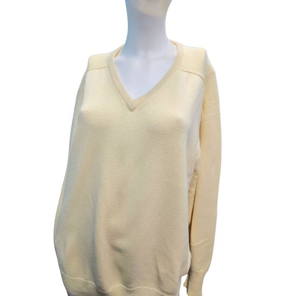 LL Bean Yellow V Neck Sweater Sz XL Cotton Soft Classic Fall Winter - Picture 4 of 10